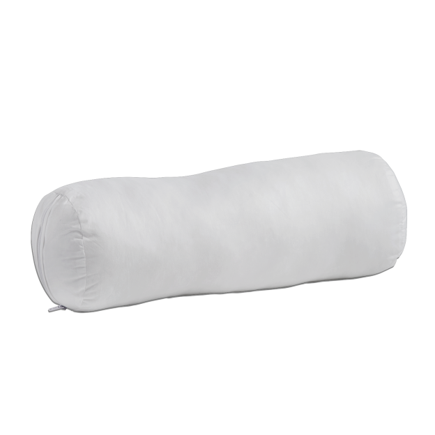 Eine Schlafmond Nackenrolle Allergikergeeignet kochbar bei 95 Grad mit einer weissen Hülle und einer Füllung aus Schlafmond Hyper Wash 100% Polyester Hohlfaser in der Größe 15x40